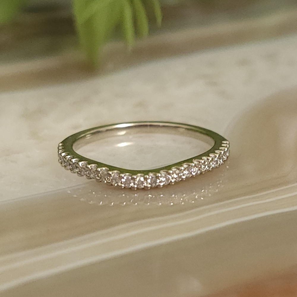 19k White Gold Contour Wedding Band - Demi Eternity Artisan Diamonds